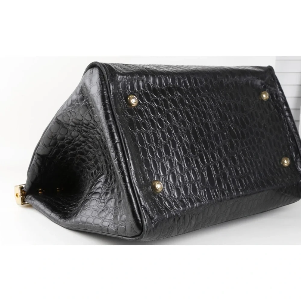 Rare Vintage L’ior Structured Doctor Frame Bag Croc Embossed Leather Calf Hair